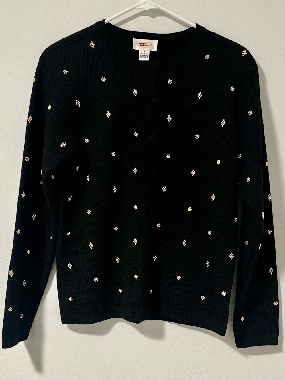 Talbots Black Cardigan Sweater With Gold Embellishments